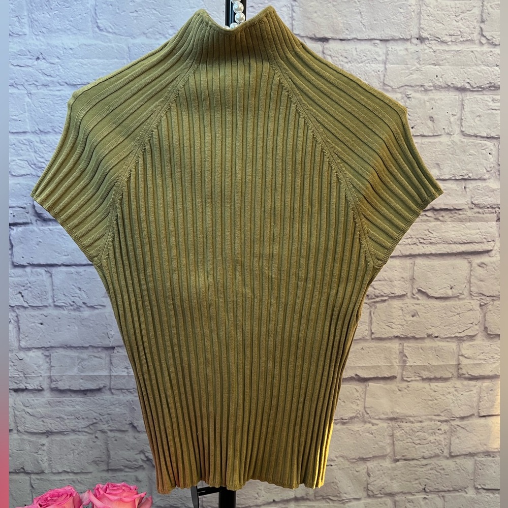 Evie NWT India Green Ribbed Short Sleeve Sweater — Size Medium - Picture 2 of 7